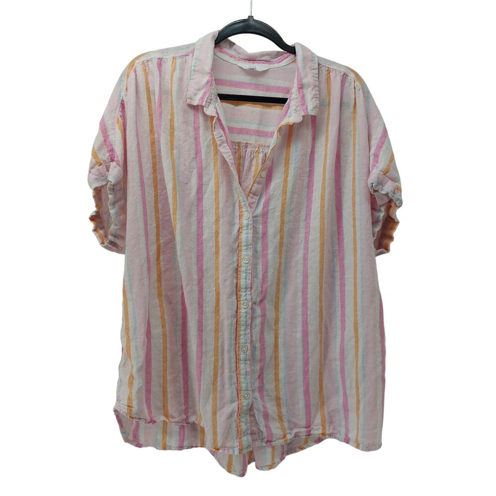 Time and Tru Pink Womens Plus Size Striped Button Up Blouse XXXL 22